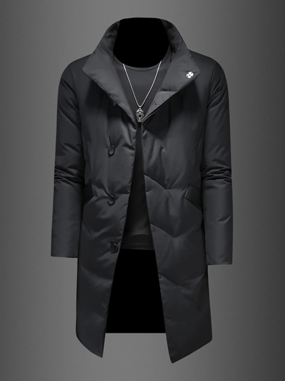 

Men's Mid-Length Thiened Stand Collar down Jaet Winter Busin Casual Faion Warm Outerwear Polyester Fiber White Du ...