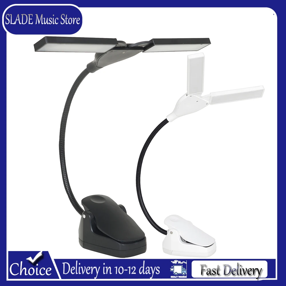 Rechargeable LED Music Stand Light Dual Head Clip On Lamp Flexible Gooseneck Eye Care for Piano Sheet USB Charging Black White