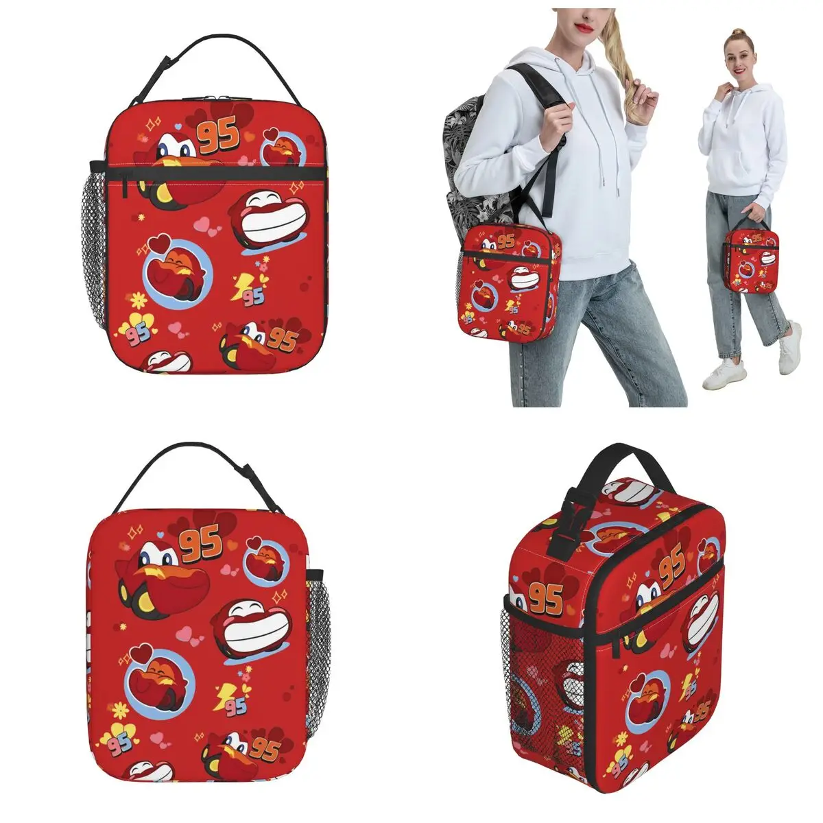 95 Lightning Mcqueen Cartoon Anime Insulated Lunch Bags Food Container Reusable Thermal Cooler Bento Box For Work