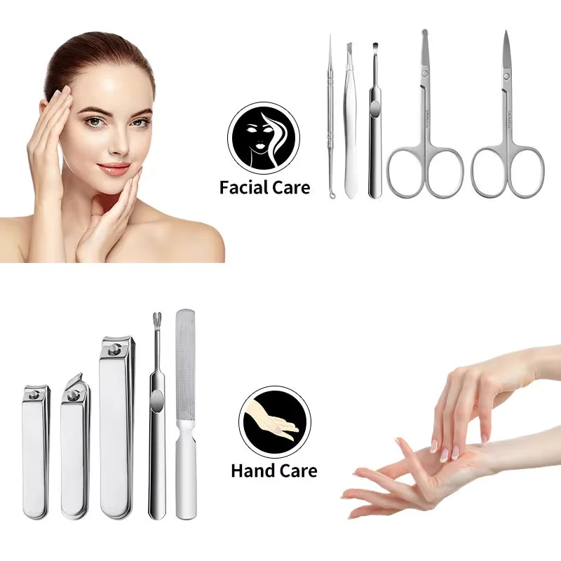 Набор инструментов для маникюра из нержавеющей стали, домашний набор для ухода, миниатюрные ножницы, пинцет для бровей, ушные ложки, для повседневного использования, компактный подарочный набор
