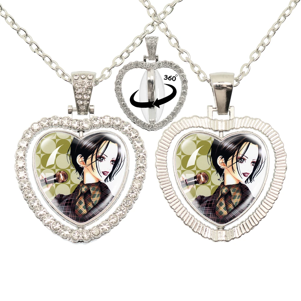 Nana Anime Glass Heart Pendant Double Sided Necklace 360 Degree Rotation Cosplay Fashion Accessories Jewelry