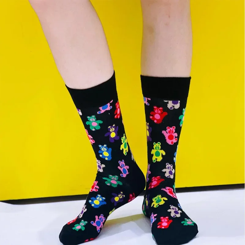 HappySocks Damen-Socken aus Cartoon-Baumwolle mit mittlerer Wade, niedliches Tierdesign, ideal für Haifischhosen, bequem, atmungsaktiv, modisch