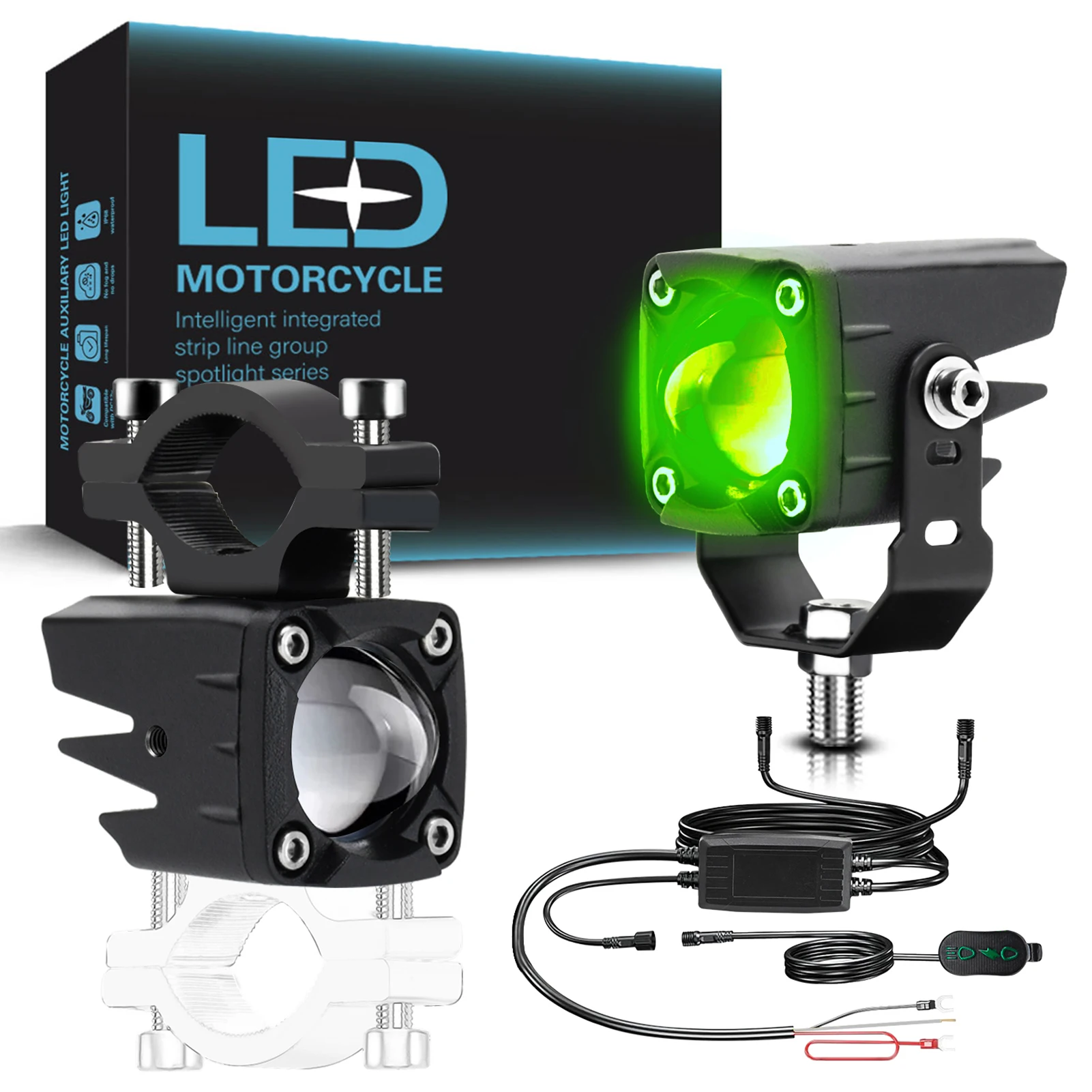 

120W High Power Motorcycle LED Spotlight 18000LM 3000K 6000K Green Fog Light with Wiring Harness 12-30V for Trucks SUV UTV
