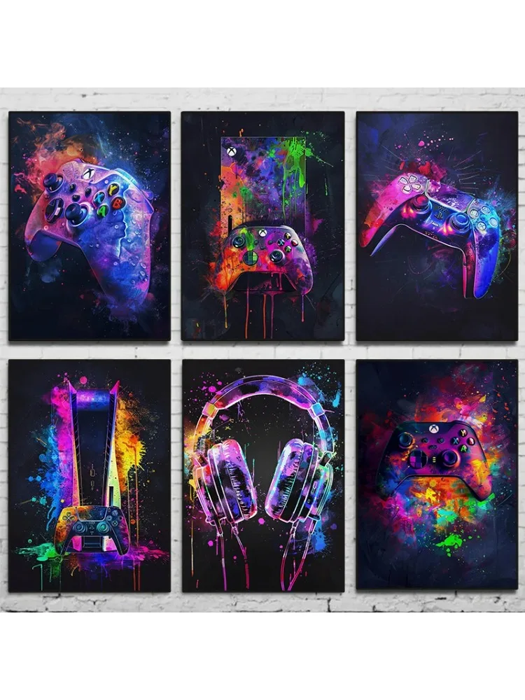 Rétro couleur XBOX manette de jeu casque toile impression Cool garçon salle de jeu mur Art affiche pour salon moderne noël décor à la maison