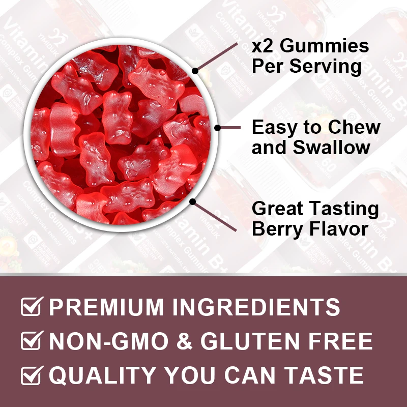 Vitamin B Complex Gummies Support Energy Metabolism Nervous System Blood Cell Immune Health Overall Health Beauty Health