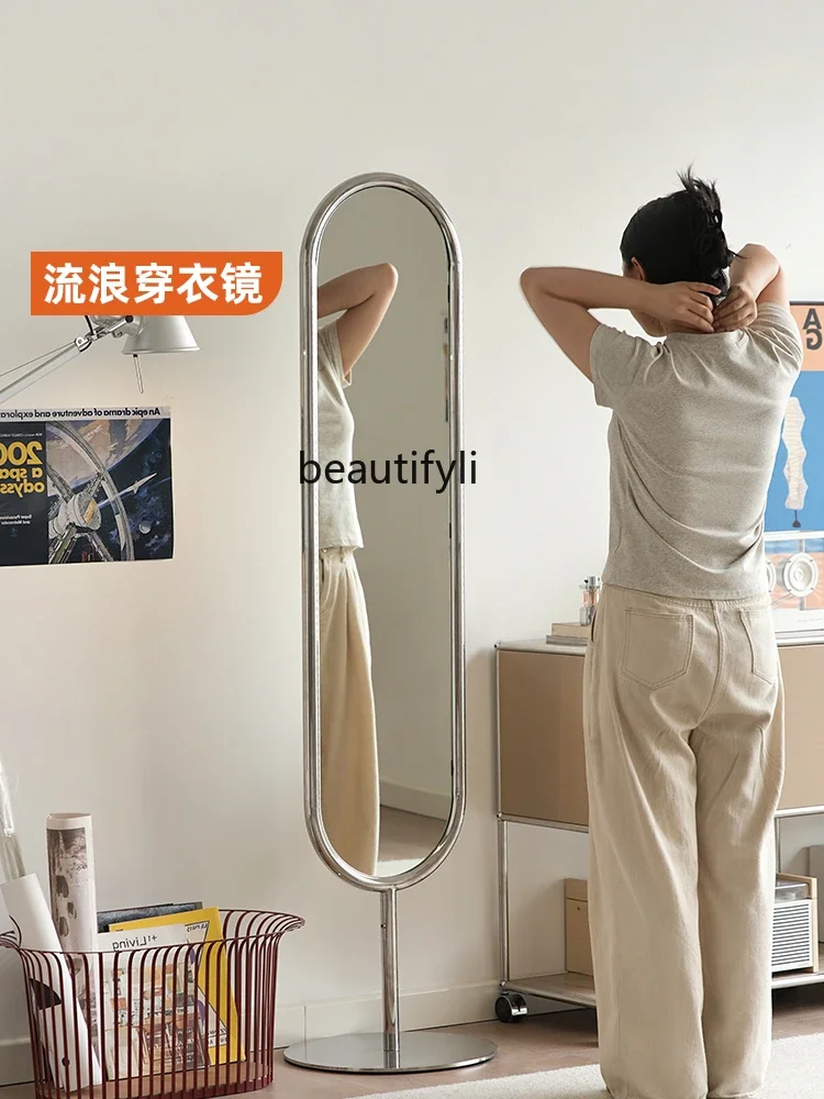 Full-length mirror Nordic retro home bedroom cloakroom fitting mirror living room floor high definition full-length mirror