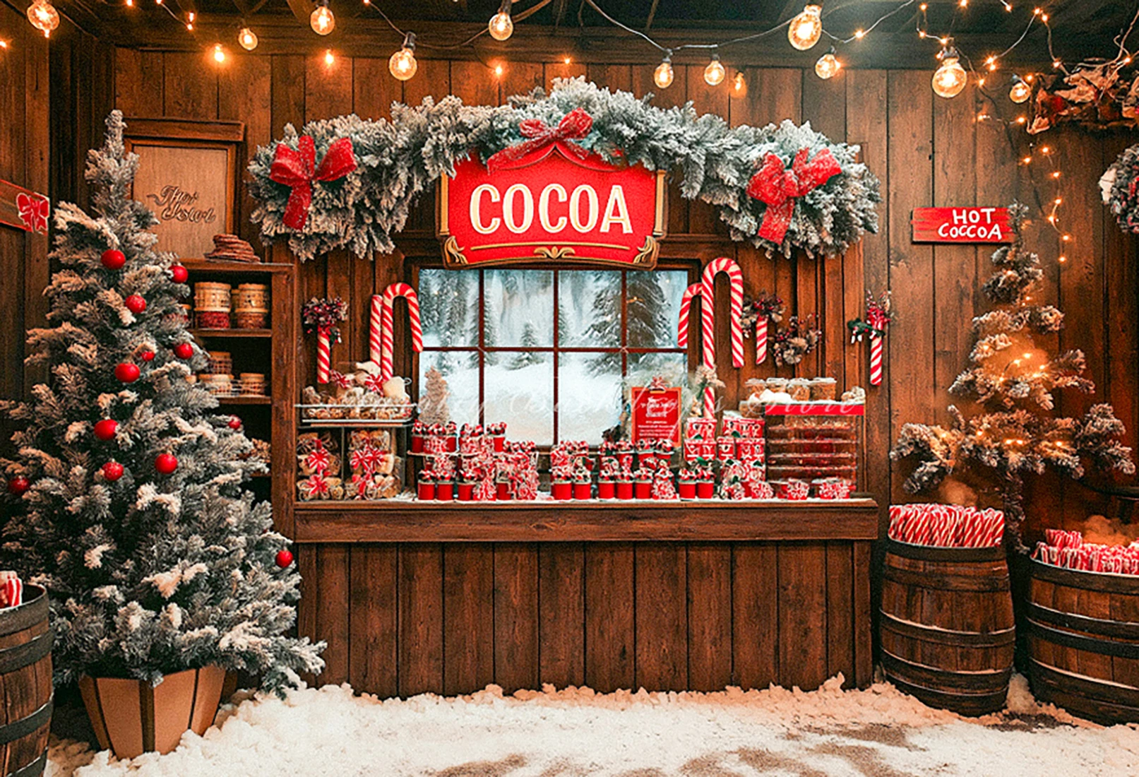 Christmas Hot Cocoa Backgrounds Kids Adult Photography Props Child Baby Warm Xmas Beverage Shop Decors Studio Photo Backdrops