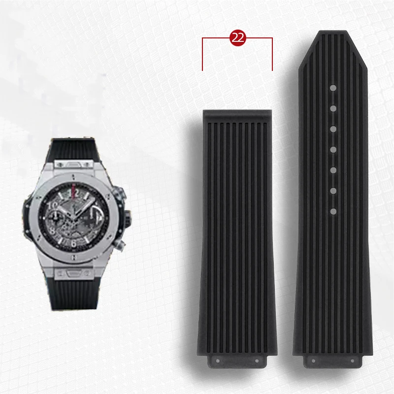 

26-19mm Silicone Rubber Watch Band For Hublot BIG BANG Black Blue Men's Watch Band Waterproof and Sweatproof bracelet