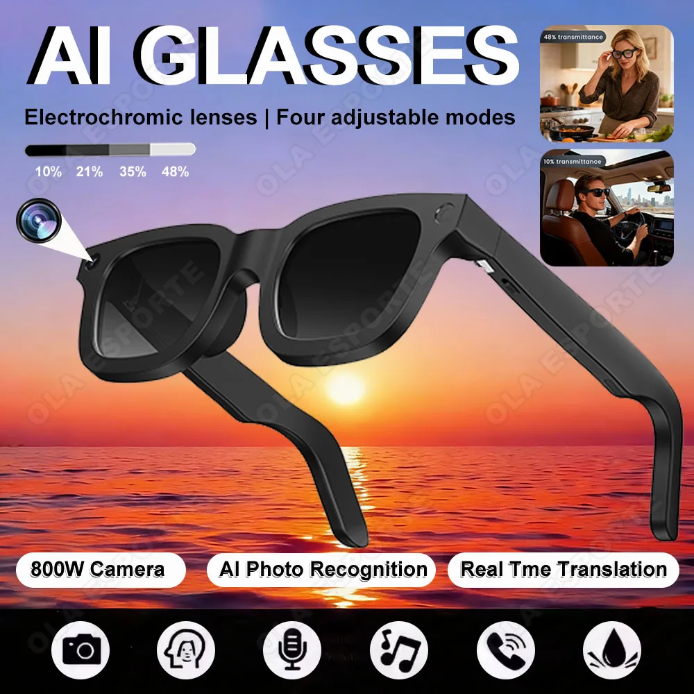 

New Smart Glasses HD 8K Photochromic Lens Bluetooth Call Music AI Voice Translate Video Recording Camera Sunglasses Men Women