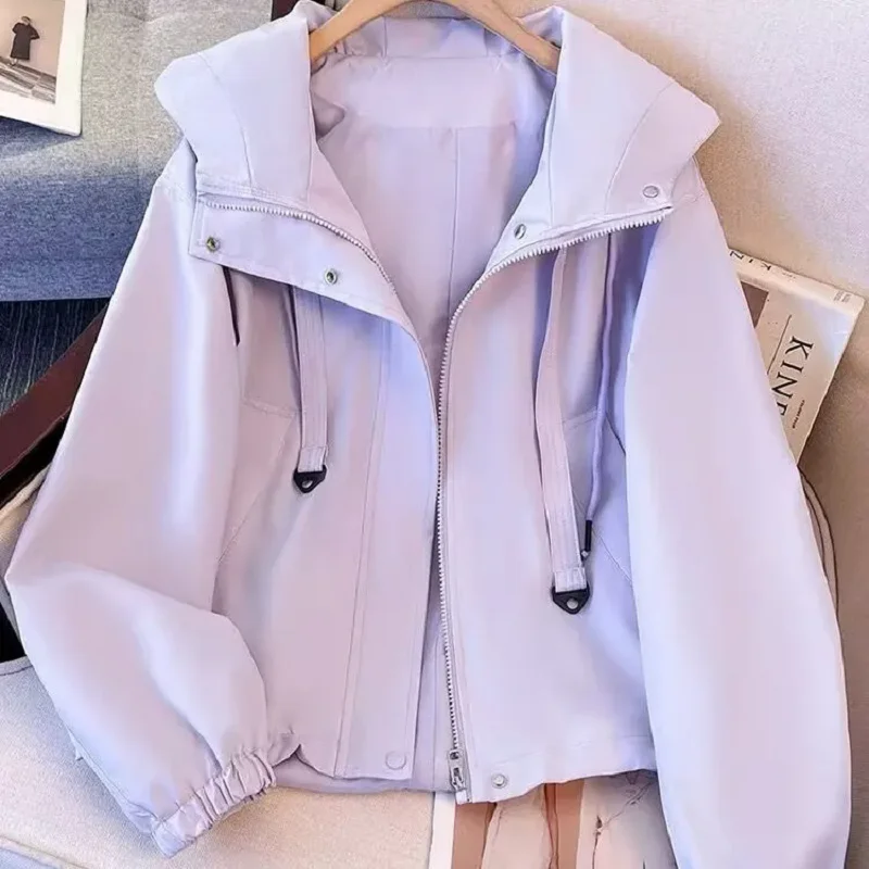 

Spring Autumn New Women Hooded Jacket Korean Fashion Ladies Long Sleeves Short Coat Femme High-End Casual Loose Outerwear W991