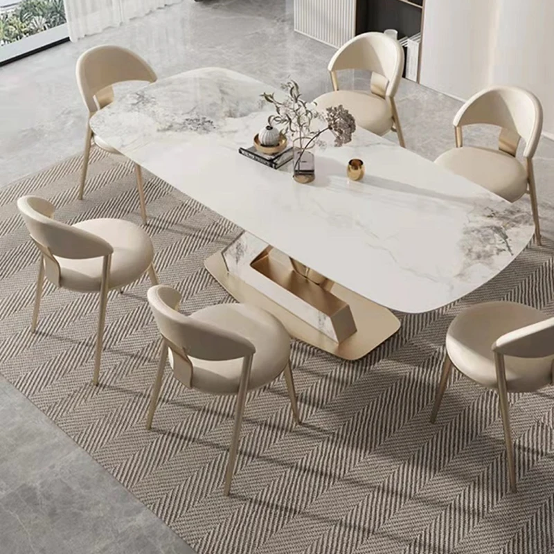 Dining Table Set Stainless Steel Gold Desk Dining Tables 4 6 Chairs Manicure Mesa De Cocina Home Furniture