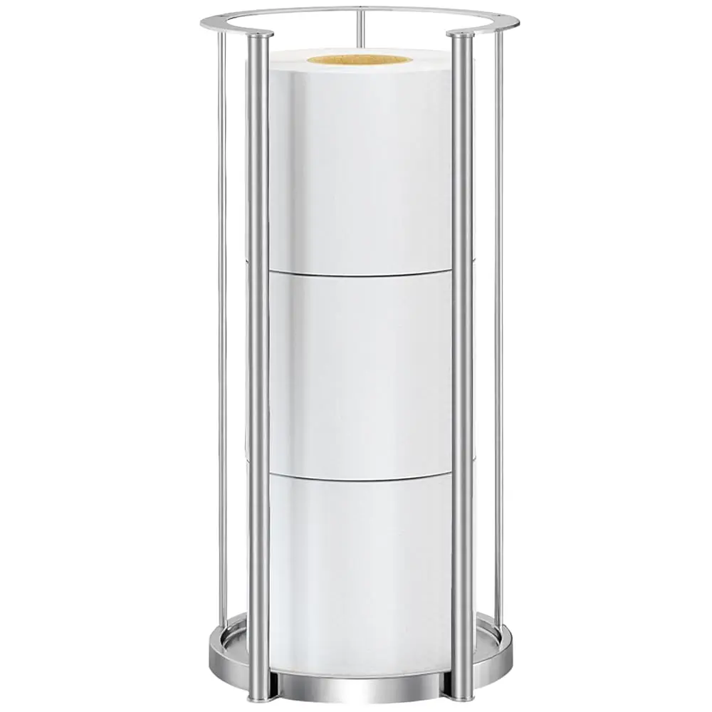 

Brushed Nickel Toilet Paper Stand Free Standing Heavy Base 3 Rolls Toilet Paper Roll Holder for Bathroom Storage