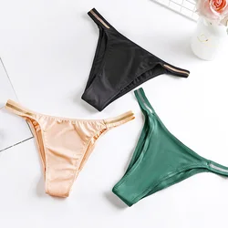 Ice Silk Soft Comfort For Girl Low-waist Sexy Underpants Solid Color Thin Belt Women Thong Female Lingerie Satin Briefs Panties