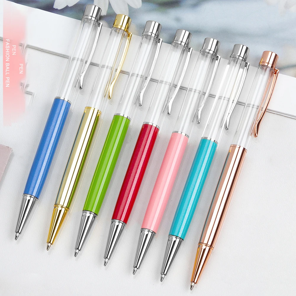 20Pcs Empty Tube Metal Diy Ballpoint Pens Can Be Filled Quicksand Gold Foil Custom Logo Empty Rod DIY Creative Ballpoint Pen