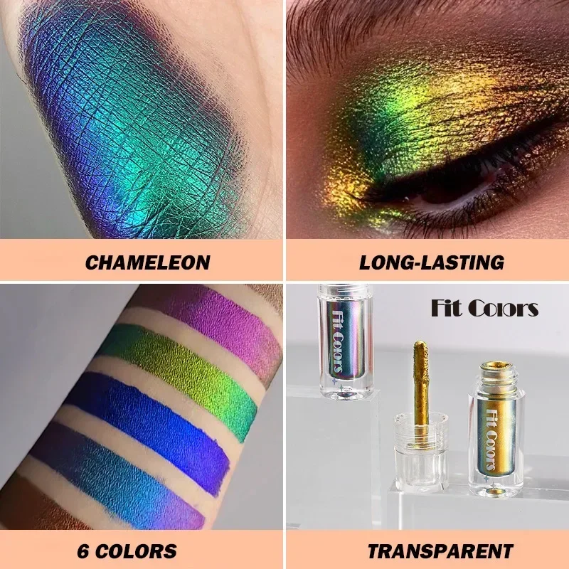 6-farbiger, glänzender, metallischer, glänzender Gesichtsdekoration, flüssiger Lidschatten, Lipgloss, Lippenstift, optische Chamäleons, Augenglitzer, Pigment-Make-up