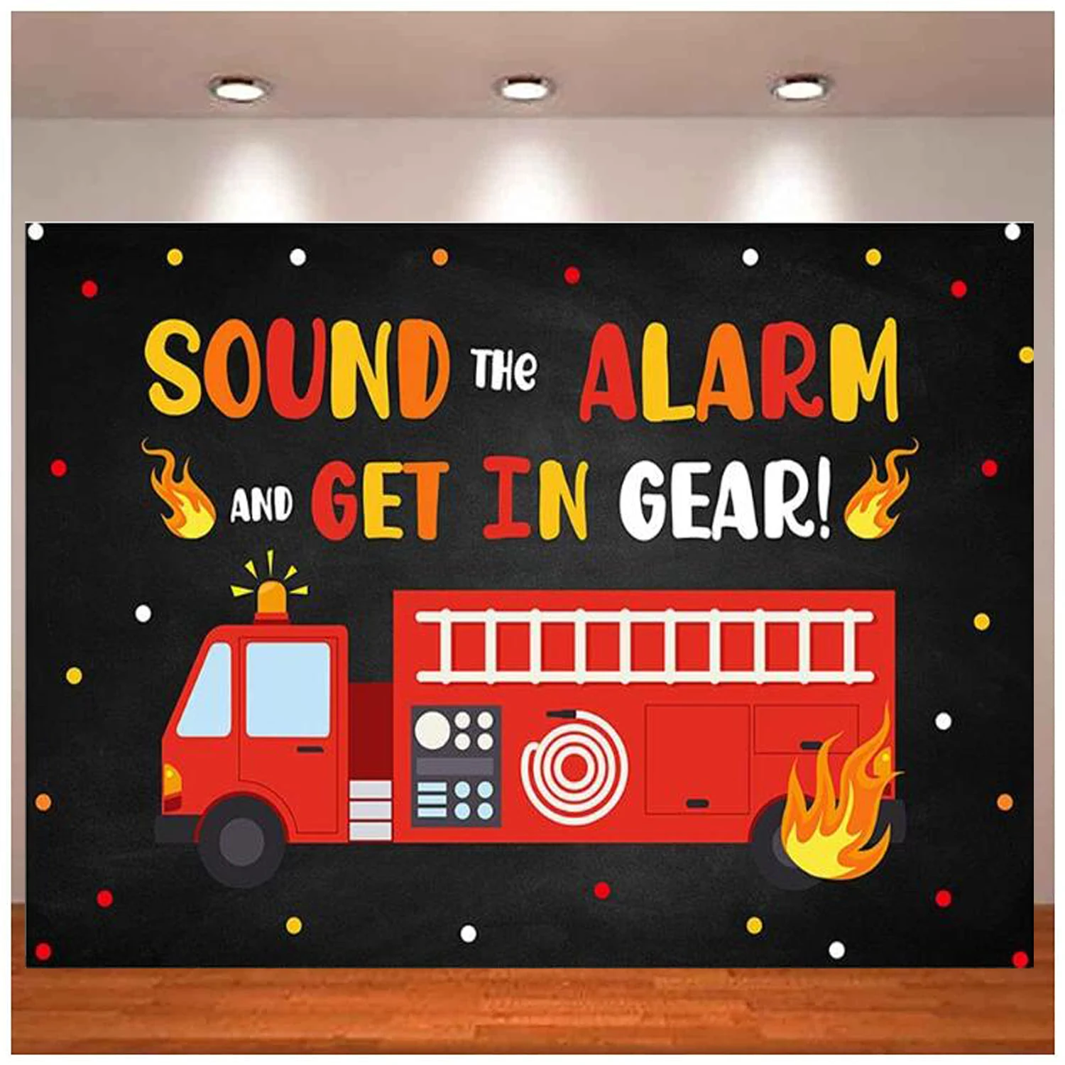 

Photography Backdrop Birthday For Boys Firefighter Sound The Alarm And Get In Gear Party Decorations Red Firetruck Background