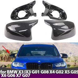 4pcs Carbon Fiber Rearview Mirror Cap Wing Side Mirror Cover Fit For BMW X3 iX3 G01 G08, X4 G02, X5 G05, X6 G06, X7 G07