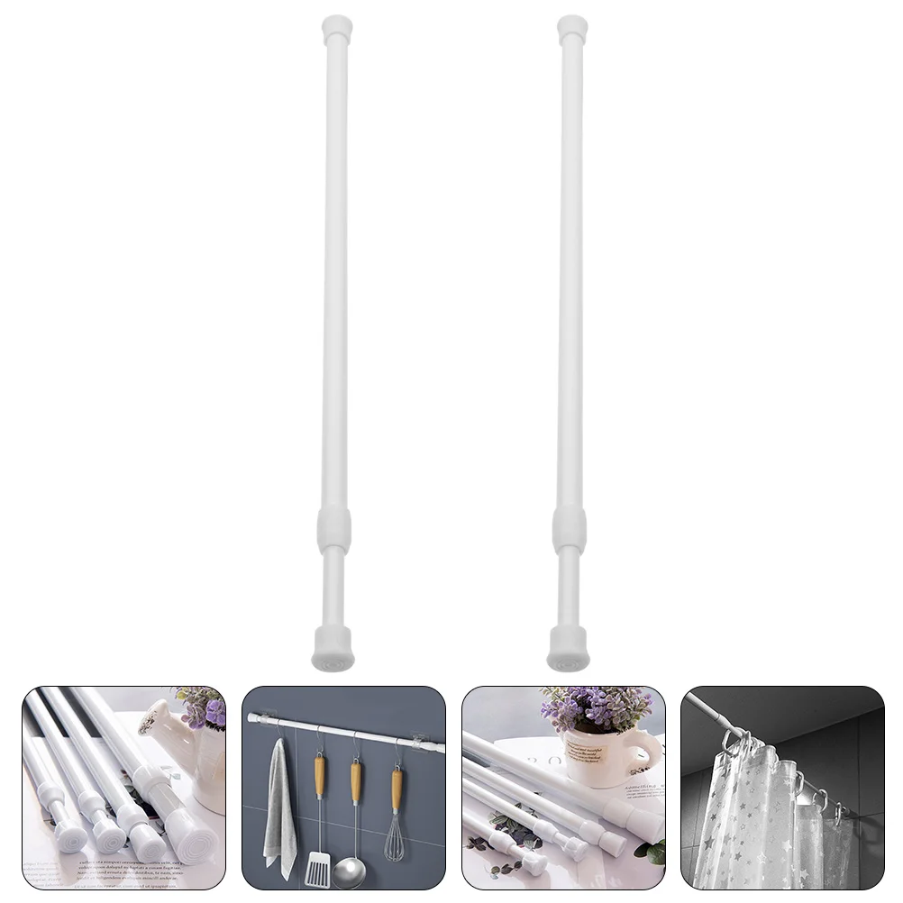 2 Pcs Telescopic Rod Spring Loaded Curtain Rods Extension Curtains Shower Adjustable Closet Plastic Window Security Bars Poles