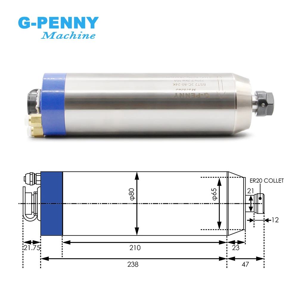 Imagem -02 - G-penny 2.2kw Er20 d = 80 Água Refrigerou o tipo 110v 220v 380v da Bala do Eixo Madeira Pedra Que Trabalha Pcs Rolamentos de Esferas Cerâmicos