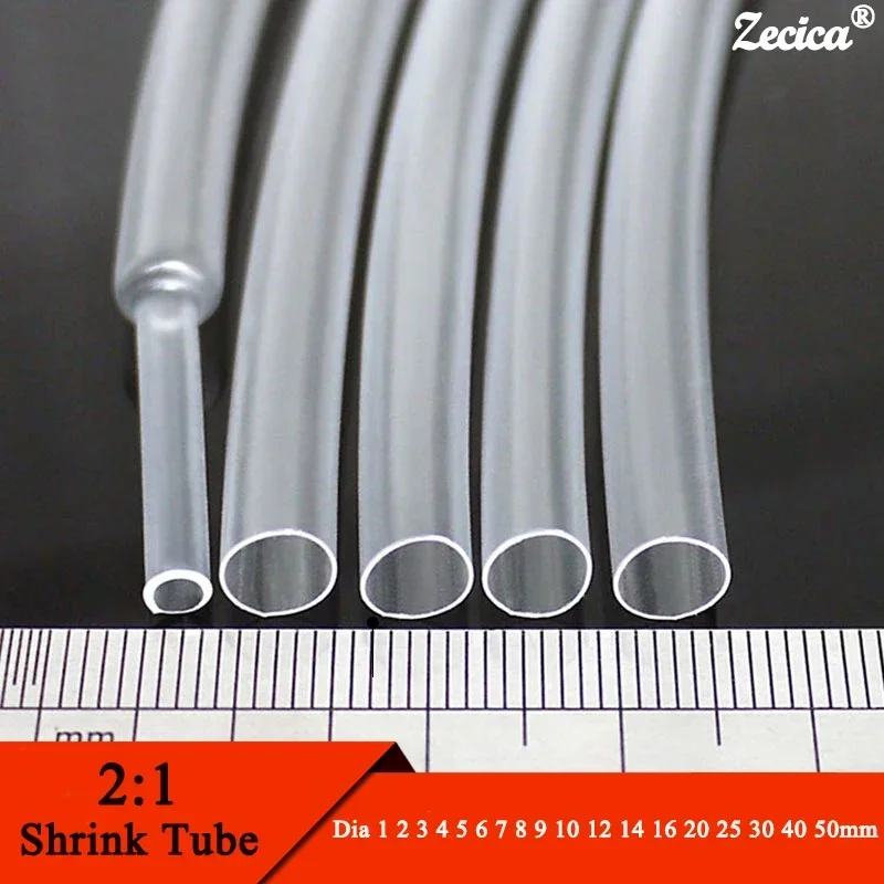 1 Meter Clear Dia 1 2 3 4 5 6 7 8 9 10 12 14 16 20 25 30 40 50 mm Heat Shrink Tube 2:1 Polyolefin Thermal Cable Sleeve Insulated