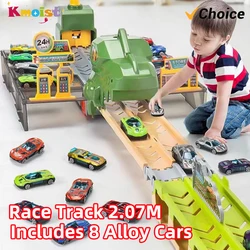 Foldable Dinosaur Car Toys for Boys Carrier Transport Dinosaur Track Truck with Die-cast Cars Toy Parking Lot Garage for Kids