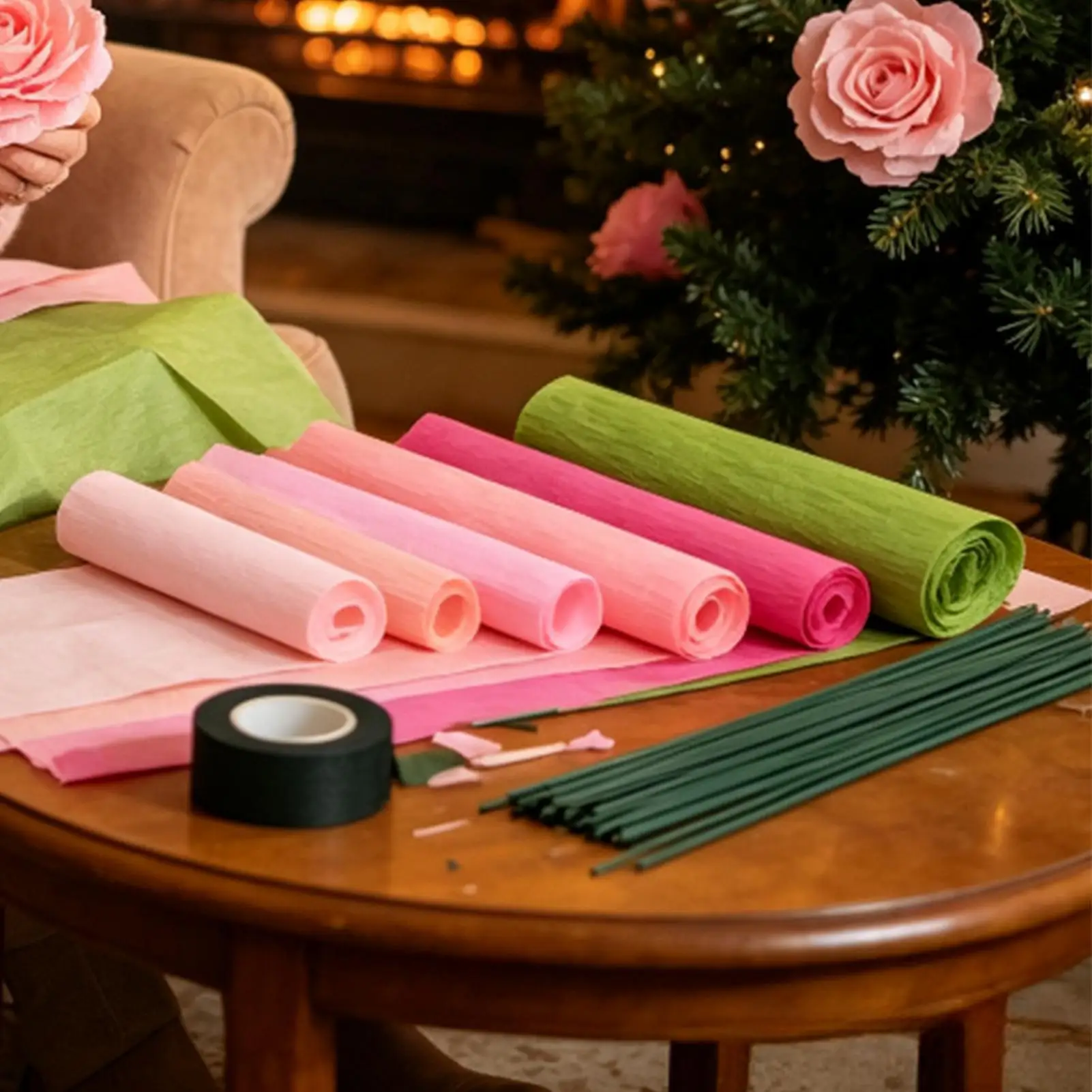 Flower Pastel Crepe Paper 6 Rolls Artificial With 50 Wire Stems Flower Decoration Art Crepe Paper For Wedding Engagement