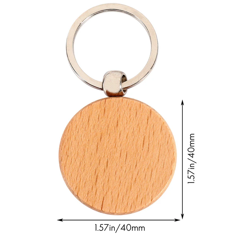 (NEW) 20Pcs Blank Round Wooden Keychain DIY Wooden Keychain Key Tag Gift