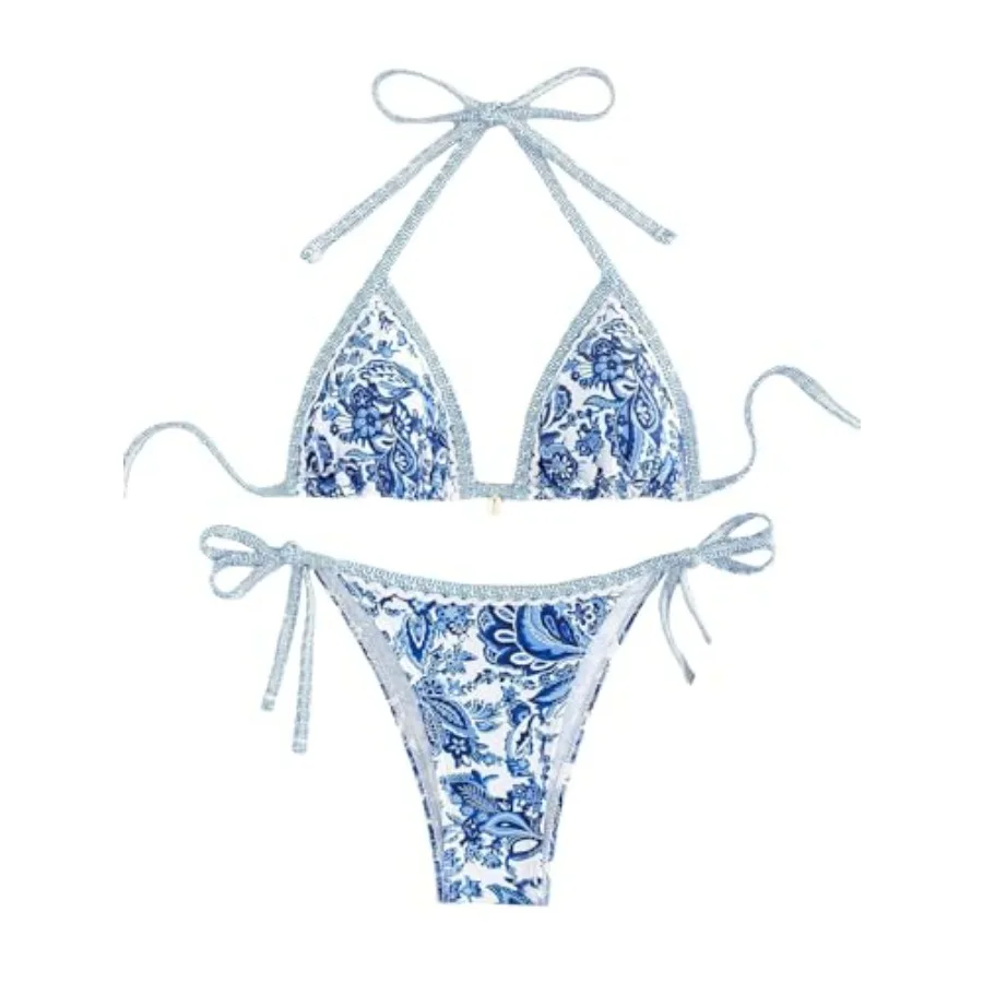 BYFINECANY Women's Floral Printed Bathing Suit Halter Paisley Summer Swimsuit Bikinis Set