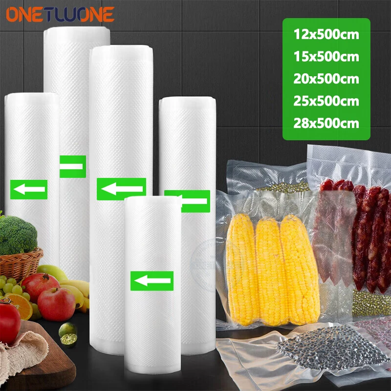 Bolsas de vacío reutilizables para alimentos, sellador al vacío para alimentos frescos, frutas y verduras, aptas para lavavajillas, rollos de 500cm