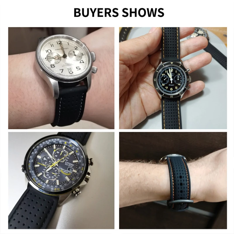 Breathable Soft Silicone Watch Strap 20 22 24mm Men Women Flat Interface Universal Sport Waterproof Rubber Wrist Band Bracelet