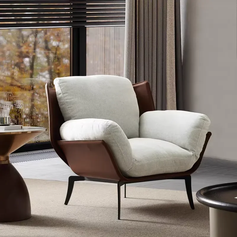 Italian Minimalist Leisure Sofa Chair Light Modern Living Room Home Office Eco-Friendly Linen Fabric High-Density