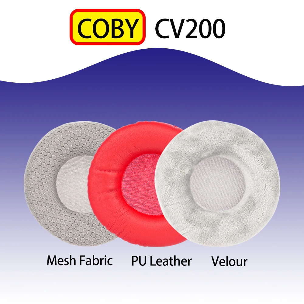 Almohadillas redondas de espuma de cuero PU para auriculares COBY CV200, almohadillas de repuesto para auriculares, tela de malla, terciopelo suave y cálido