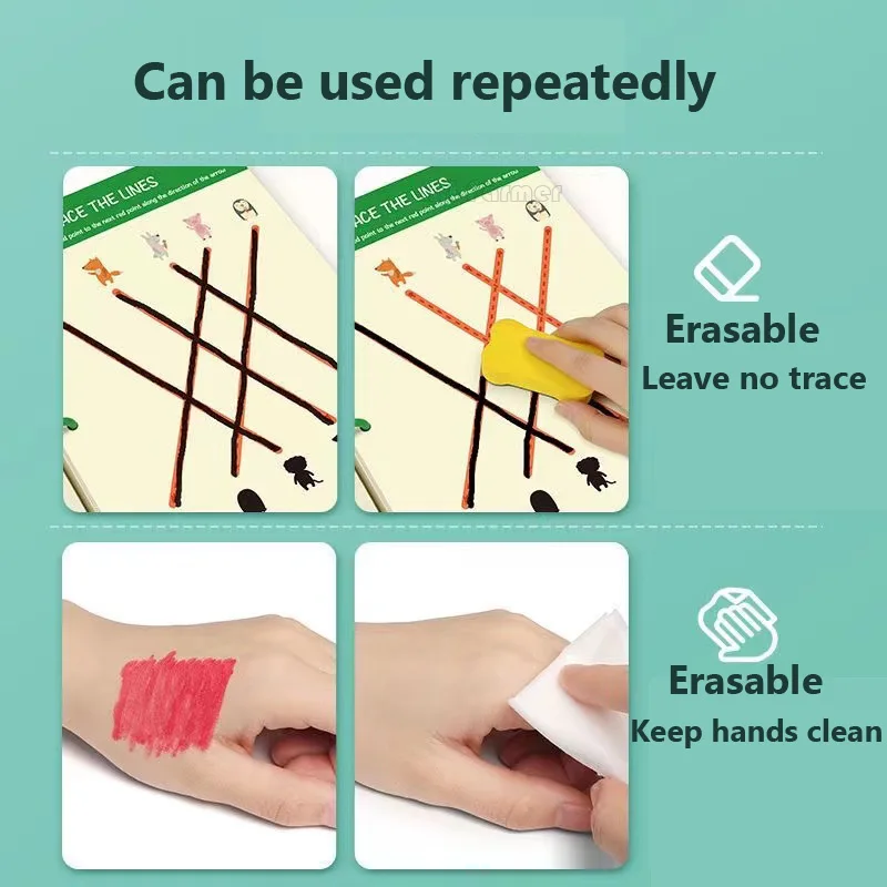 50Pages Children Montessori Drawing Toy Pen Control Training Color Shape Math Match Game Set Toddler Learning Educational Toy