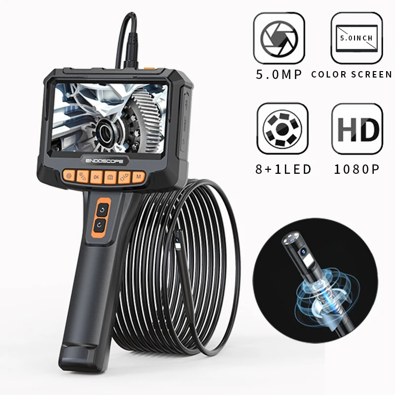 

360° Rotation Industrial Endoscope 8mm Dual Lens Camera Borescope 1080P Handle Inspection Borescope For Car Engine Sewer