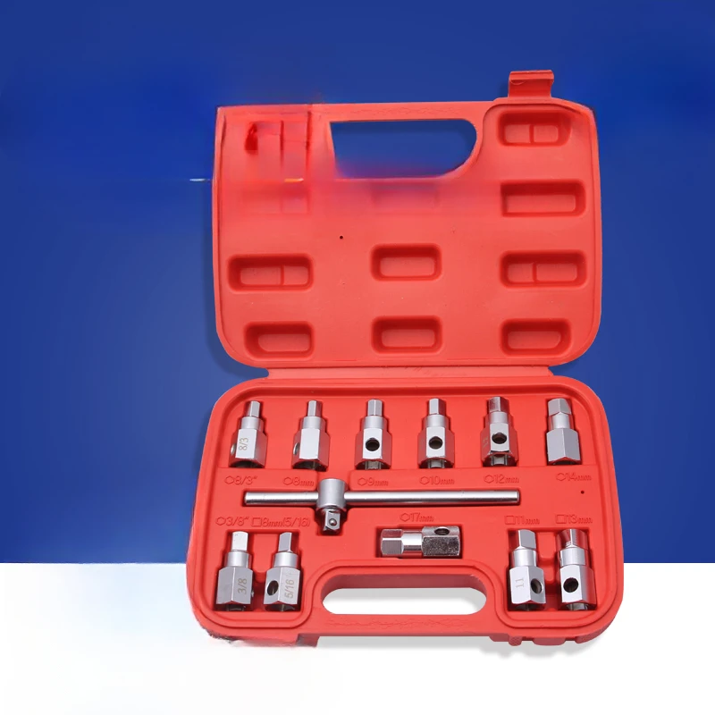 12 pcs of four-corner, hexagonal oil-draining tool, oil-draining screws, set of oil pan screws, socket wrench, oil bottom screws