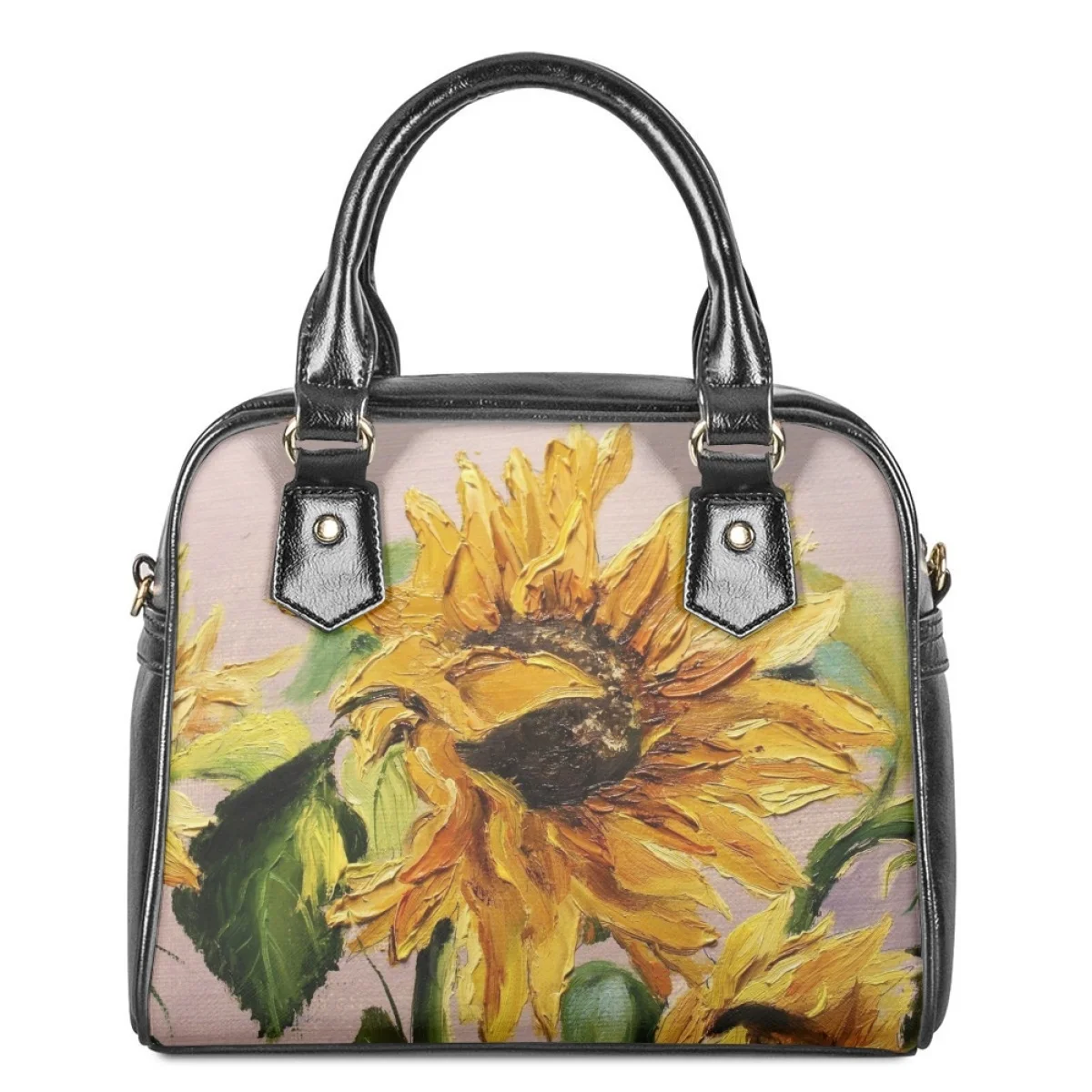 Fashion Oil Paint Sunflower Print Crossbody Bags for Women Luxury Leather Shoulder Bag Adjustable Casual Travel Shopping Handbag