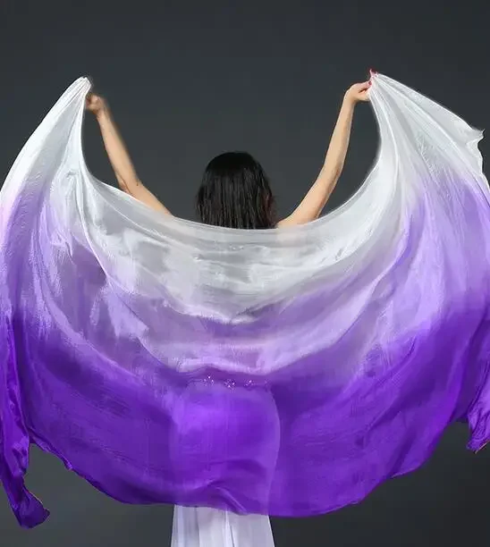 Real Silk Veil for Belly Dancers, Hand Throw Shawl, Gradiente Cor, Frete Grátis, Atacado, 250*114cm (39.4*39.8 ")