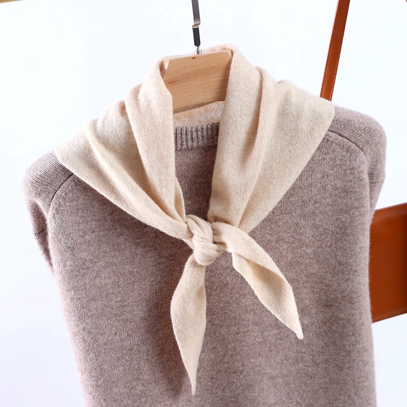 

100% Pure Wool Knitted Triangular Scarf Shawl Women Autumn Winter Warm Neck Protection Scarf Solid Color Small Scar Decoration