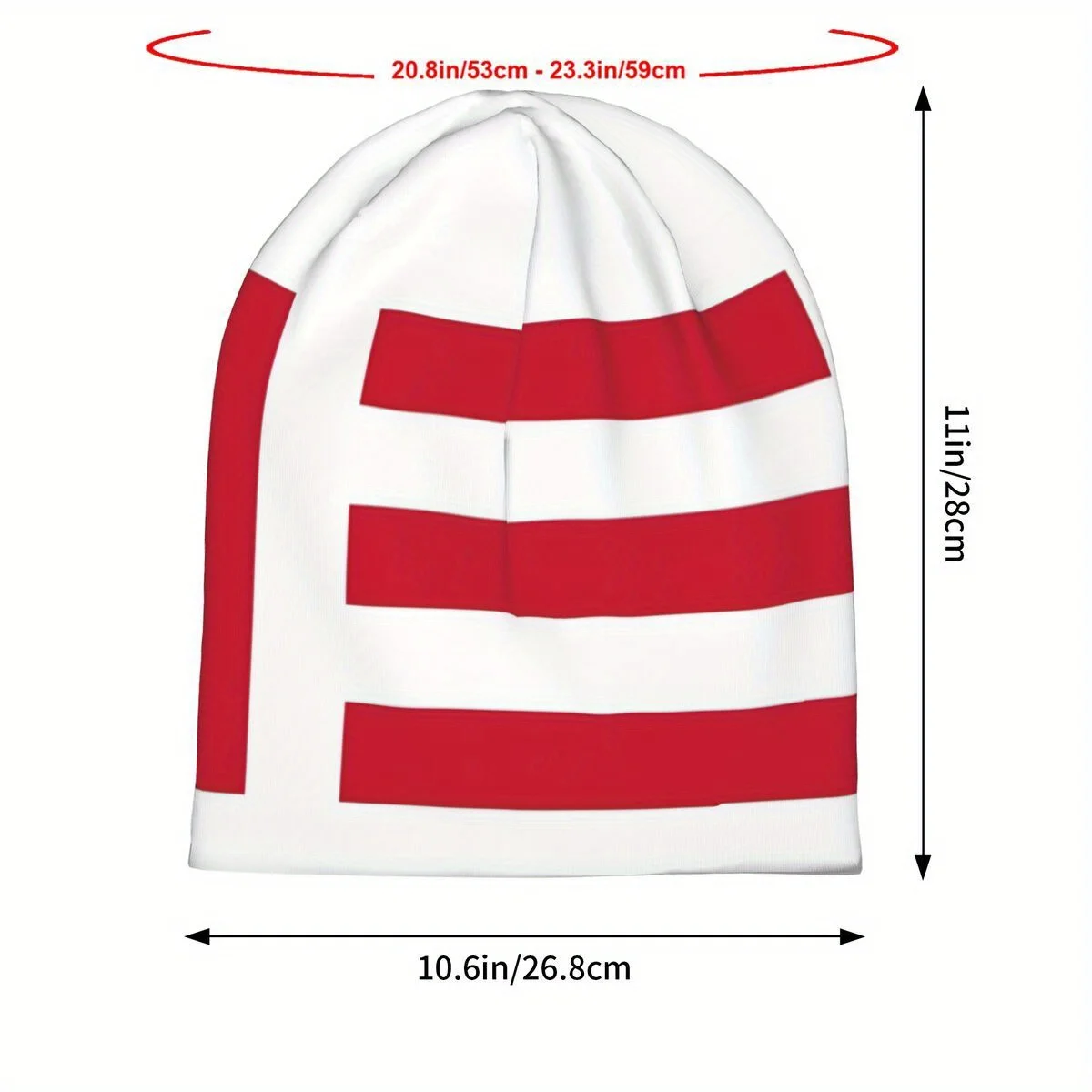 Eindhoven Flag Design Men's Beanie Hat - Bold Red & White Stripes, Stretchy Polyester, Fashionable Streetwear for Casual