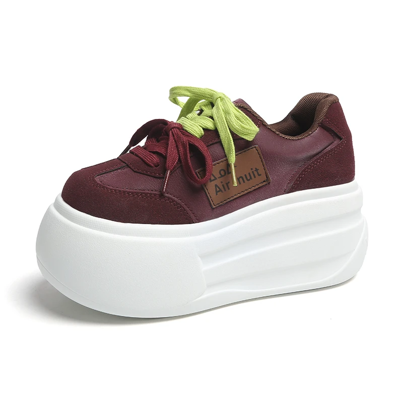 

Кроссовки на платформе 7 см, женские осенние модные белые повседневные туфли, женская вулканизированная обувь на шнуровке, увеличенная рост, Zapatillas De Mujer