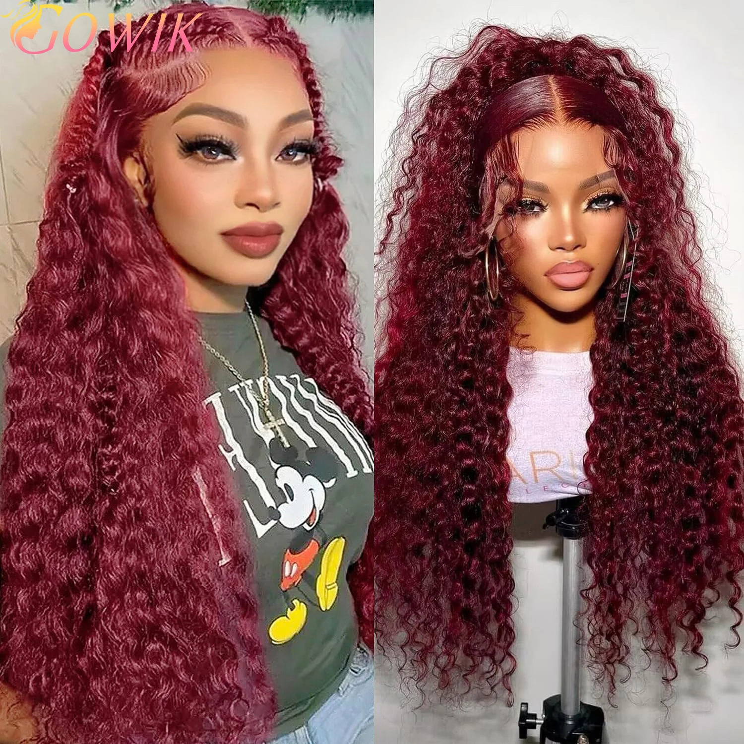 

13x4 Глубокая волна HD Парик фронтальной части шнурка Прозрачный 13x6 99J Бордовый Волнистый Парик фронта шнурка Красный Цветной парик из 100% человеческих волос