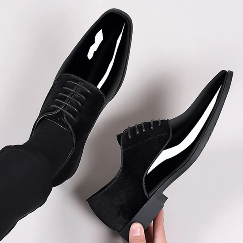 mens patent leather shoes lace up oxfords men dress shoes Pointed toe wedding Business party work office shoes men big size 50