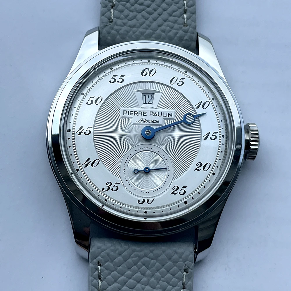 NEW Pierre Paulin Jumping Hour Men Watch White Dial Automatic St17 Mechanical Watch Vintage Date Window 38mm Reloj Hombre