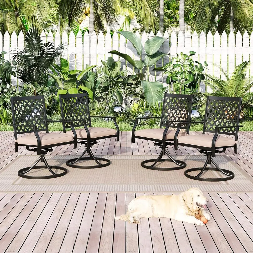 

4-Piece Outdoor Swivel Rocking Patio Chair Set with Cushions, Metal Garden Bistro Chairs