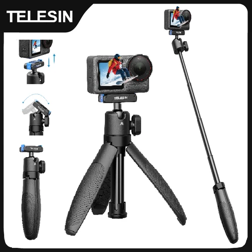 TELESIN Mini trípode/palo Selfie soporte magnético portátil de liberación rápida para GoPro Hero 13 DJI Osmo Action 3 4 5 empuñadura