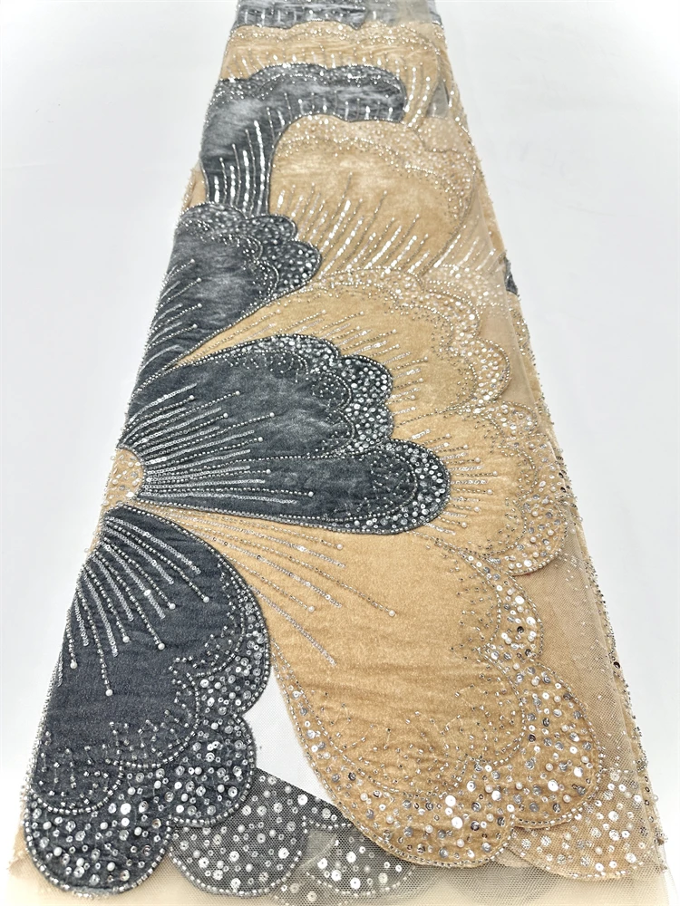 قماش دانتيل مخملي فاخر 5 ياردات جودة عالية 2025 قماش دانتيل مطرز موضة ترتر قماش دانتيل أفريقي للنساء