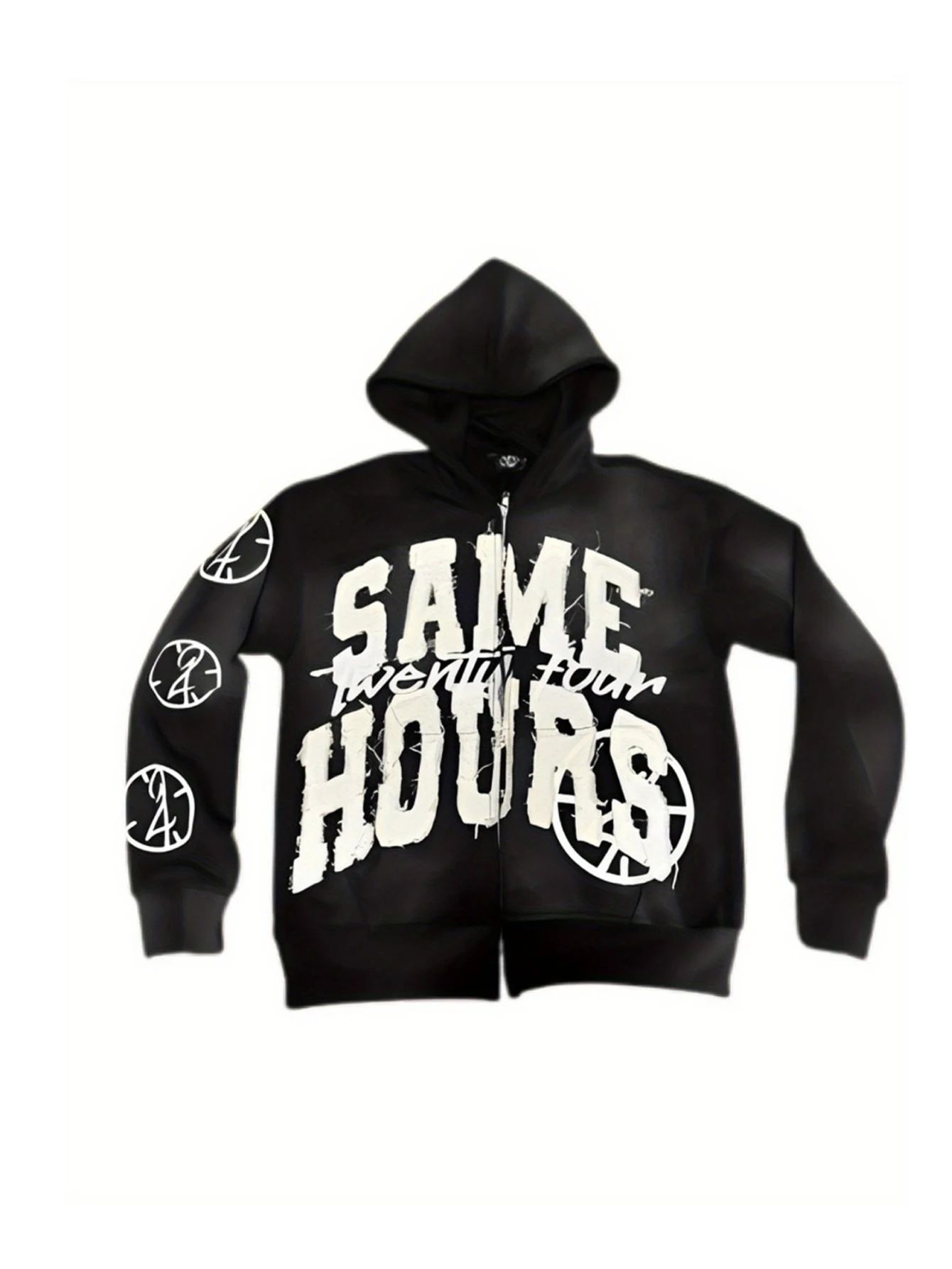 

Men's Gothic Hoodies Harajuku Letter Printing Graffiti Sweatshirt Fashion Full Zip Streetwear