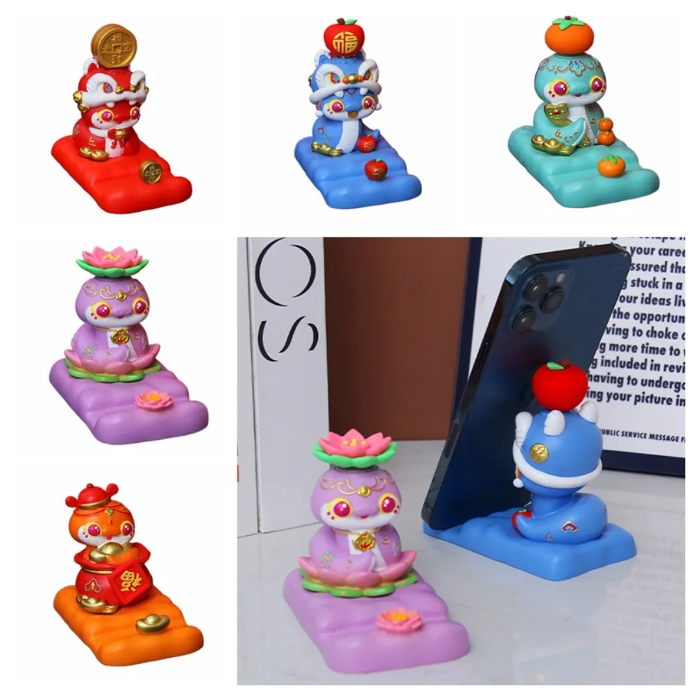 Figurine de serpent du zodiaque, dessin animé, artisanat en résine, support de téléphone portable, conception de fente, support de téléphone serpent créatif, décoration de maison