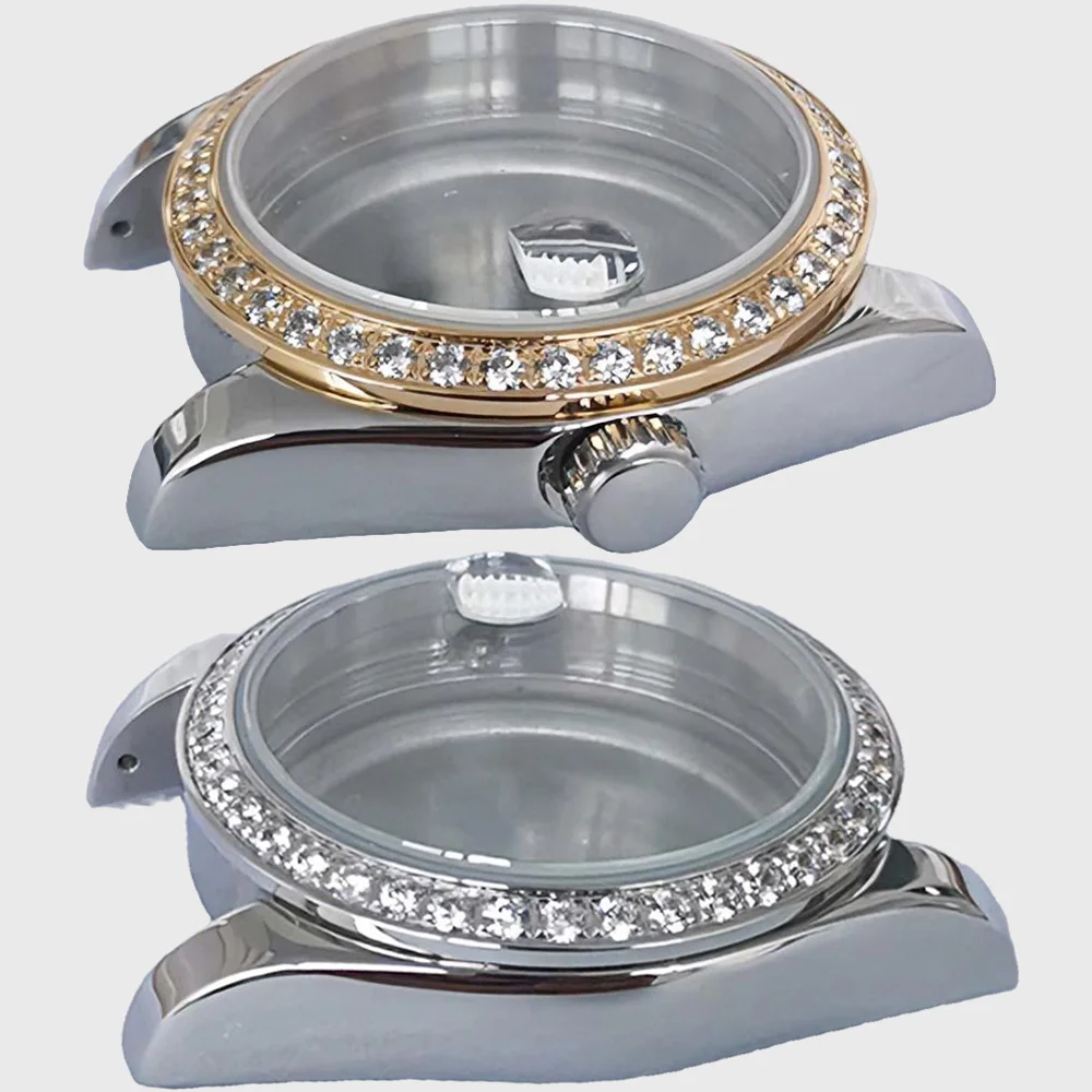 

Корпус часов с бриллиантами 36 мм для NH35 NH36, механизм, сапфировое стекло, твердая подошва, корпус из нержавеющей стали с кристаллическим безелем, модифицированная часть