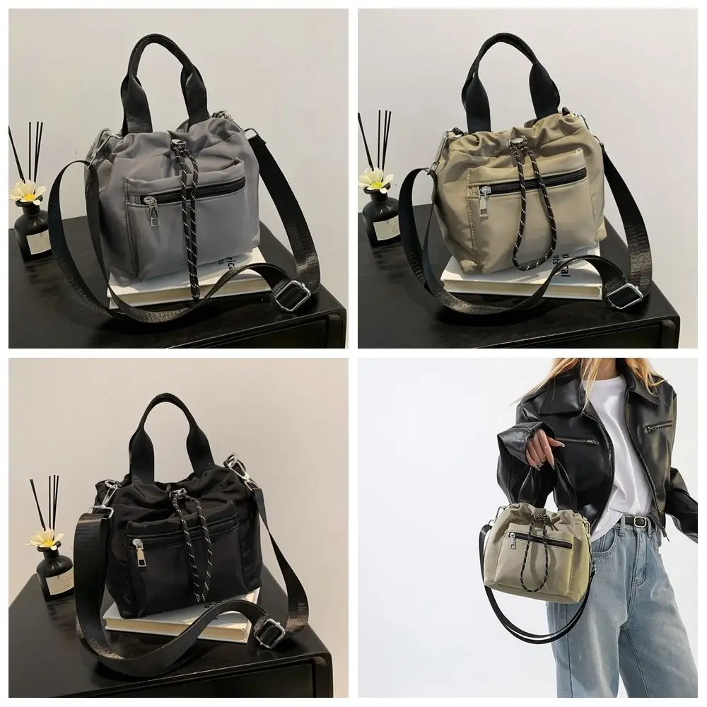 

Large Capacity Nylon Bucket Bag Lightweight Korean Style Drawstring Shoulder Bag Waterproof Handbag Oxford Cloth Crossbody Bag